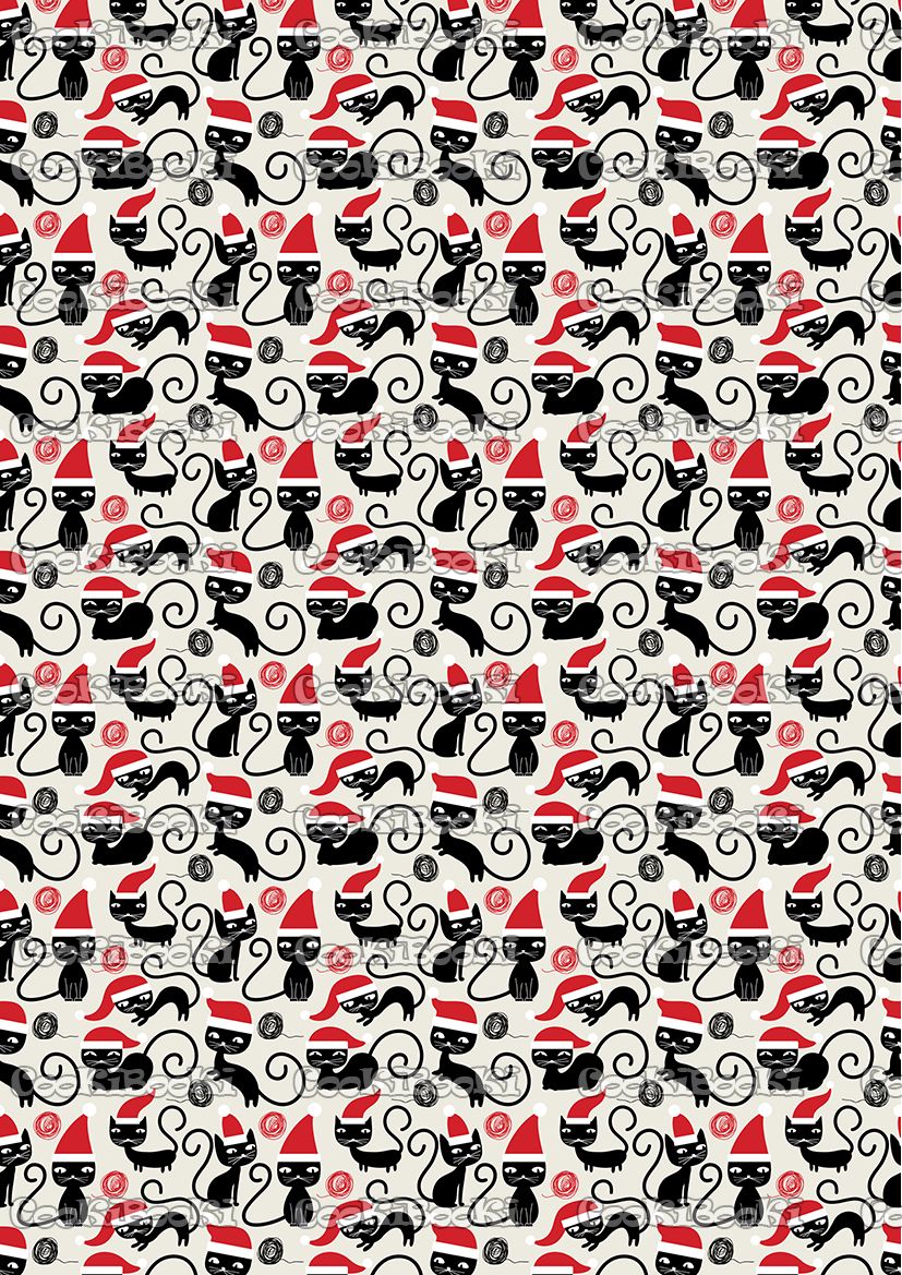 Christmas cats seamless pattern. Cute funny seamless pattern wit Шаблон за печат - Коледа #0103 - Image 1