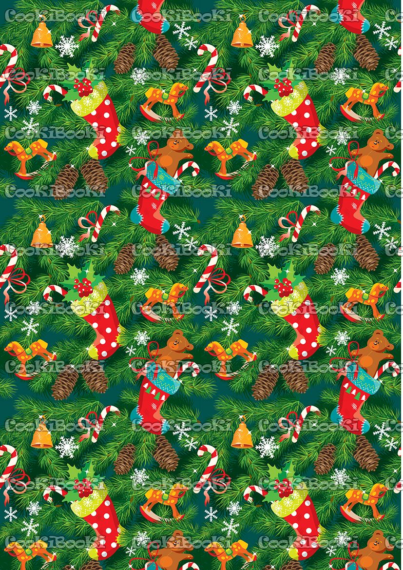 X-mas and New Year background with Christmas accessories, stocki Шаблон за печат - Коледа #0107 - Image 1