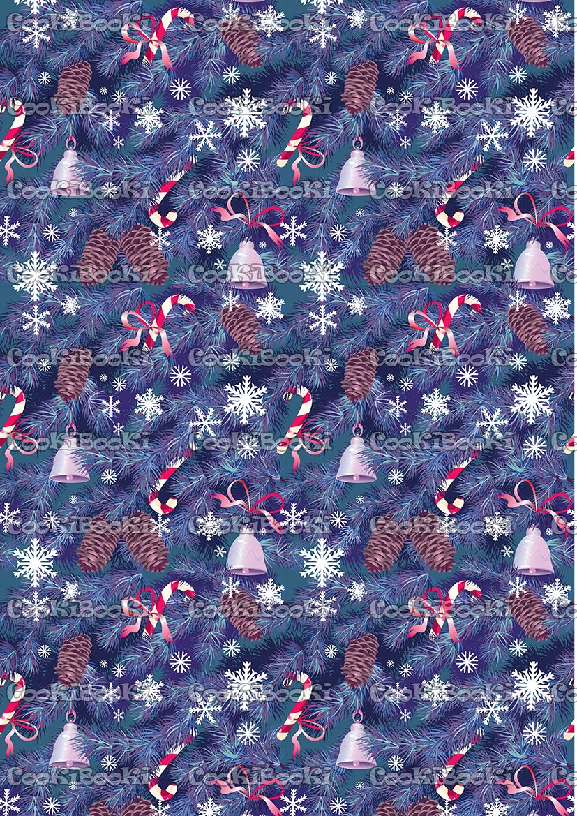 Christmas and New Year background in blue colors - fir tree text Шаблон за печат - Коледа #0108 - Image 1