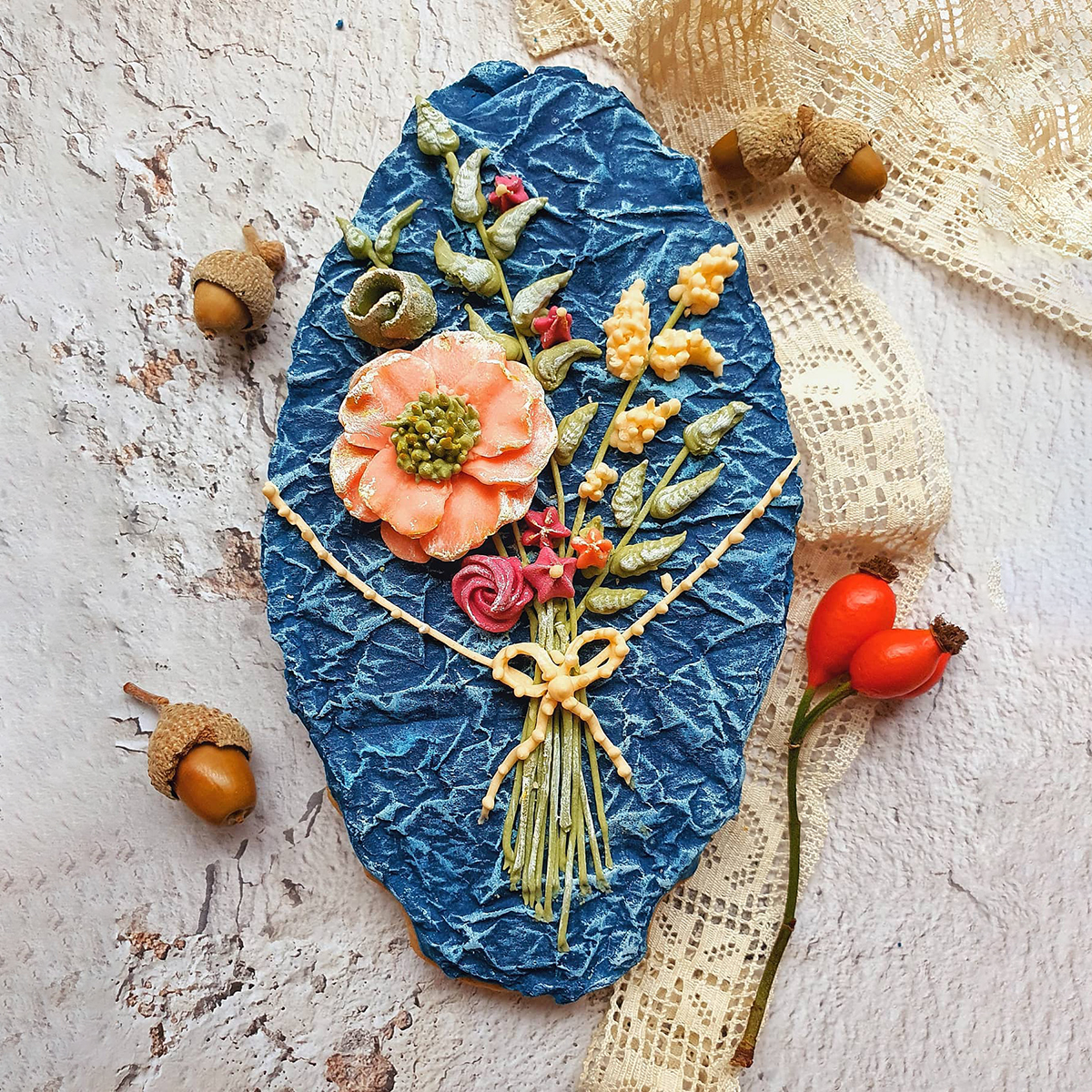 FLO003 Бисквитка - Букет върху текстура - Image 1