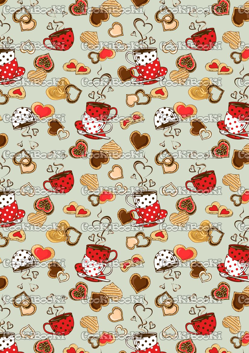 Seamless pattern of teacups and cookies Шаблон за печат - Свети Валентин #111 - Image 1